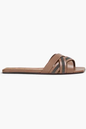 Brunello Cucinelli Bead-embellished leather sandals - Neutral - EU 37