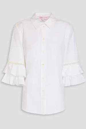Carolina Herrera Crochet-trimmed cotton-blend poplin top - - US 12