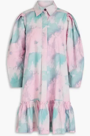 Ganni Ruffled printed cotton-poplin mini shirt dress - Purple - DE 34