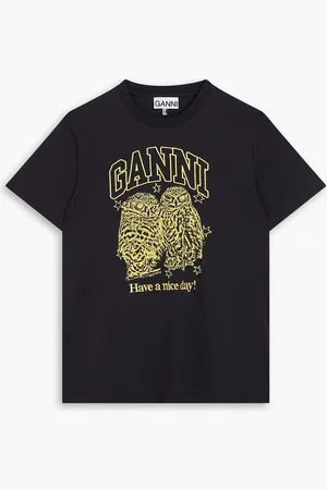 Ganni Printed cotton-jersey T-shirt - Gray - XS