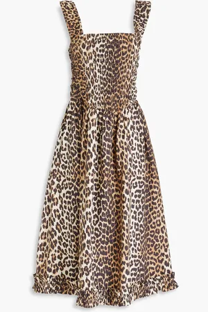 Ganni Ruffled leopard-print cotton-poplin midi dress - - DE 34