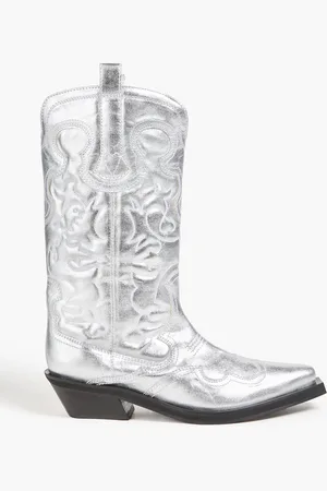 Ganni Embroidered metallic cowboy boots - Metallic - EU 38