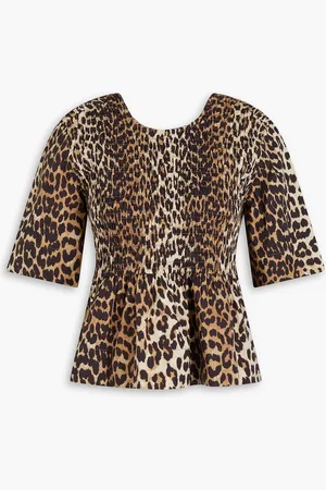 Ganni Leopard-print cotton-poplin peplum top - - DE 34