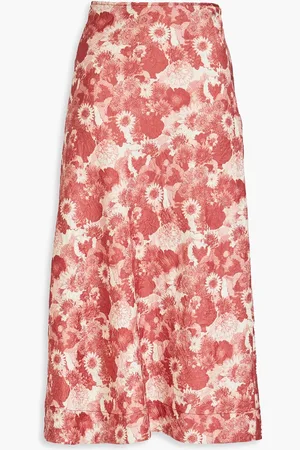 Ganni Floral-print crinkled-satin midi skirt - Red - DE 38