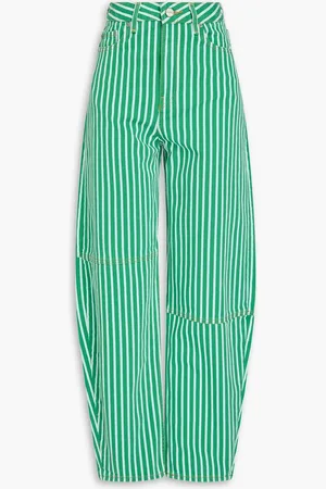 Ganni Striped high-rise barrel-leg jeans - - 24