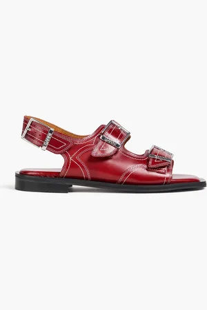 Ganni Leather slingback sandals - Burgundy - EU 36