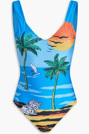 Ganni Printed swimsuit - Blue - DE 34