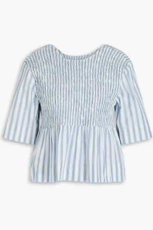 Ganni Striped cotton-poplin top - Blue - DE 34