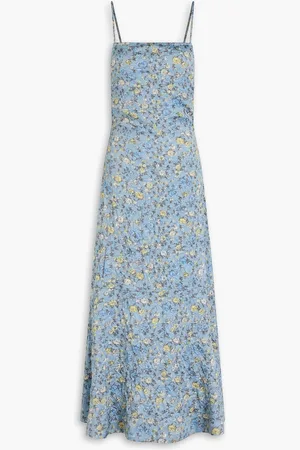 Ganni Crinkled floral-print satin midi dress - Blue - DE 34