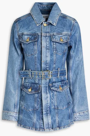 Ganni Belted denim jacket - Blue - DE 36
