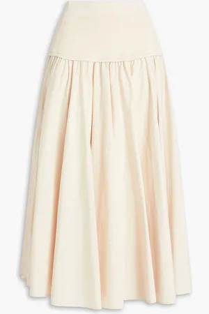 Simkhai Setalla gathered ribbed-knit and cotton-poplin maxi skirt - Neutral - L