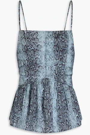 Ganni Snake-print satin top - Blue - DE 32