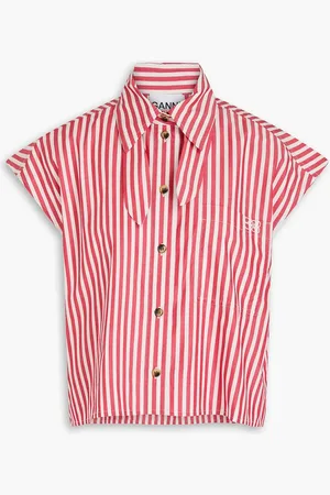 Ganni Striped cotton-poplin top - - DE 36