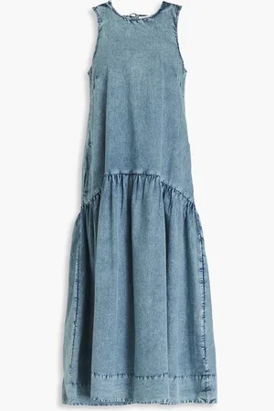 Ganni Gathered cotton-poplin midi dress - Blue - DE 40