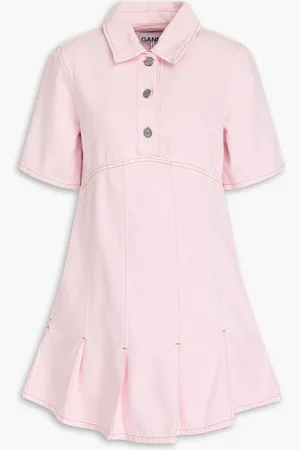 Ganni Pleated denim mini shirt dress - Pink - DE 34
