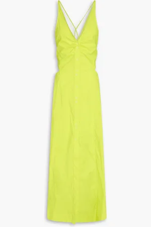 Ganni Ruched cotton-blend poplin maxi dress - Yellow - DE 40
