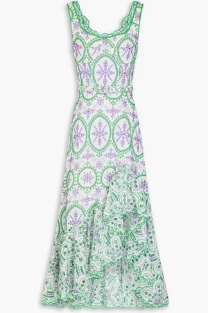 CHARO RUIZ IBIZA Tatyana belted ruffled broderie anglaise cotton-blend midi dress - Purple - XS