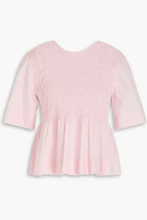 Ganni Shirred cotton-poplin top - Pink - DE 36
