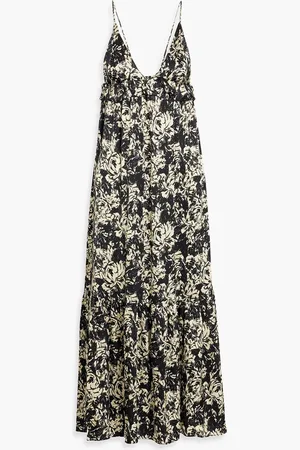 Ganni Ruffled printed satin-crepe midi dress - - DE 36