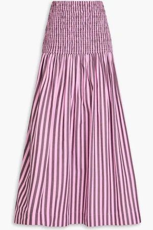 Ganni Striped cotton-poplin maxi skirt - Pink - DE 42