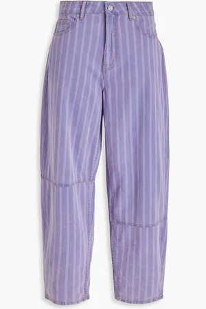 Ganni Striped high-rise barrel-leg jeans - Purple - 25