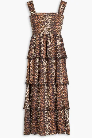 Ganni Tiered leopard-print georgette midi dress - - DE 32