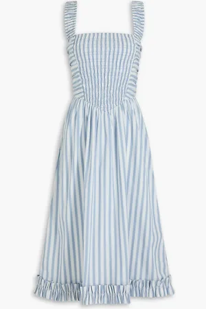 Ganni Cutout striped cotton-poplin midi dress - Blue - DE 32