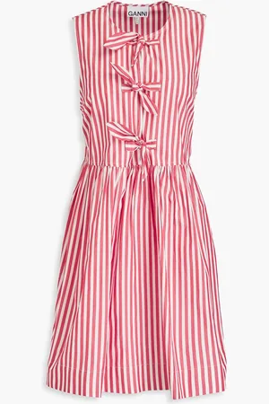 Ganni Tie-detailed striped cotton-poplin mini dress - - DE 36