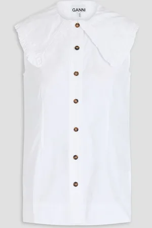 Ganni Ruffled cotton-poplin top - - DE 32