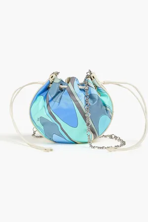 Puccini Printed silk-twill and leather bucket bag - Blue - OneSize