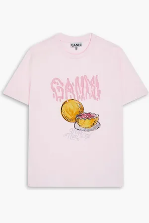 Ganni Printed cotton-jersey T-shirt - Pink - XL