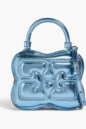 Ganni Butterfly leather-blend tote - Blue - OneSize