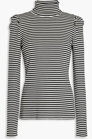 VERONICA BEARD Cedar striped Pima cotton-blend jersey turtleneck top - - L