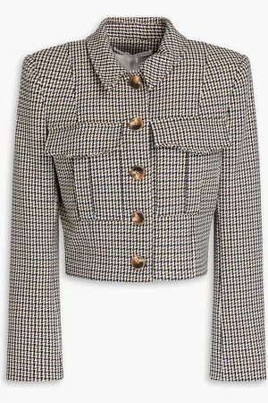 VERONICA BEARD Fulham cropped houndstooth jersey blazer - Blue - US 8