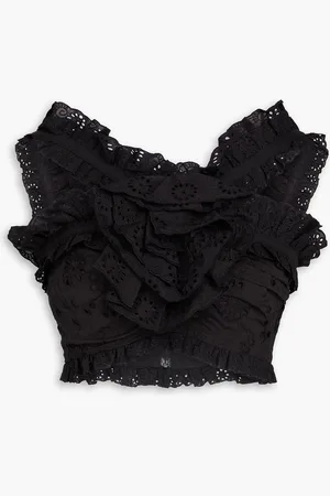 Carolina Herrera Cropped ruffled broderie anglaise cotton top - - US 0