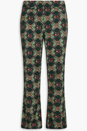 SALONI Printed satin-twill kick-flare pants - Green - UK 12
