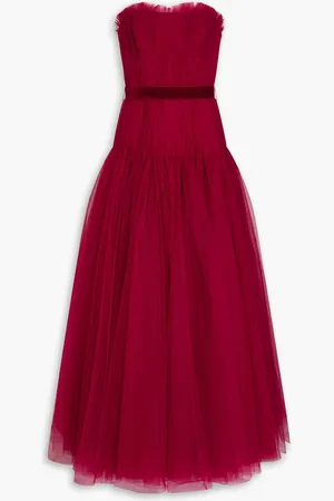 ZAC Zac Posen Strapless pleated tulle gown - Burgundy - US 14
