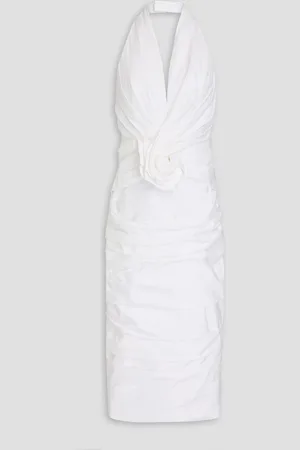 Carolina Herrera Floral-appliquéd cotton-blend poplin halterneck midi dress - - US 10