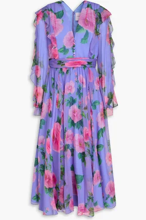 Carolina Herrera Ruffled floral-print silk-georgette midi dress - Purple - US 0
