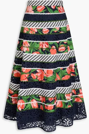 Carolina Herrera Printed cotton-blend poplin midi skirt - Blue - US 0