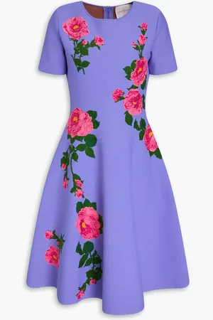 Carolina Herrera Flared jacquard-knit dress - Purple - XL