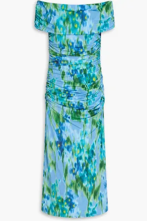Carolina Herrera Off-the-shoulder floral-print stretch-jersey midi dress - Blue - M