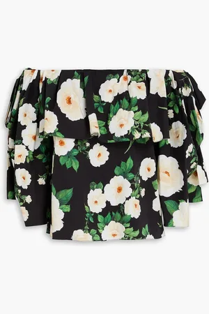 Carolina Herrera Off-the-shoulder floral-print cotton-blend poplin top - - US 8