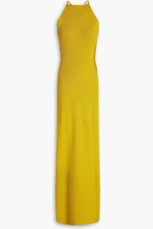 GALVAN Claudia cutout ribbed-knit maxi dress - Yellow - S