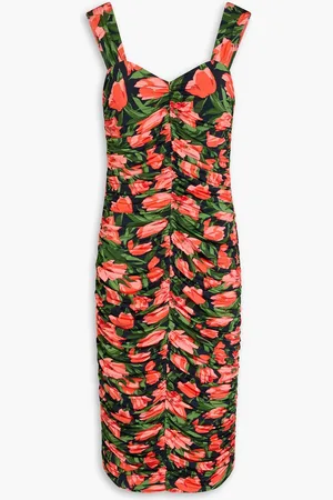 Carolina Herrera Ruched floral-print stretch-jersey midi dress - Blue - M