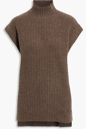 Ganni Ribbed-knit turtleneck top - Neutral - XS