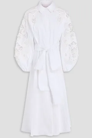 Carolina Herrera Lace-trimmed cotton-twill midi shirt dress - - US 14