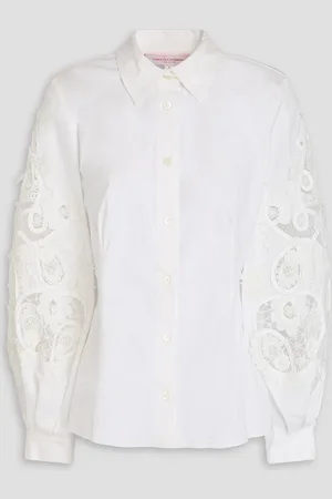 Carolina Herrera Lace-paneled cotton-blend poplin shirt - - US 4