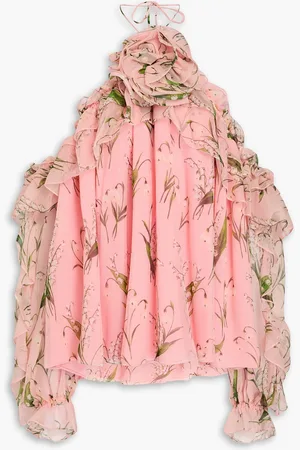 Carolina Herrera Cold-shoulder floral-print silk-georgette top - Pink - US 10