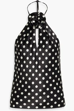Nicholas Appliquéd polka-dot satin halterneck top - - US 10